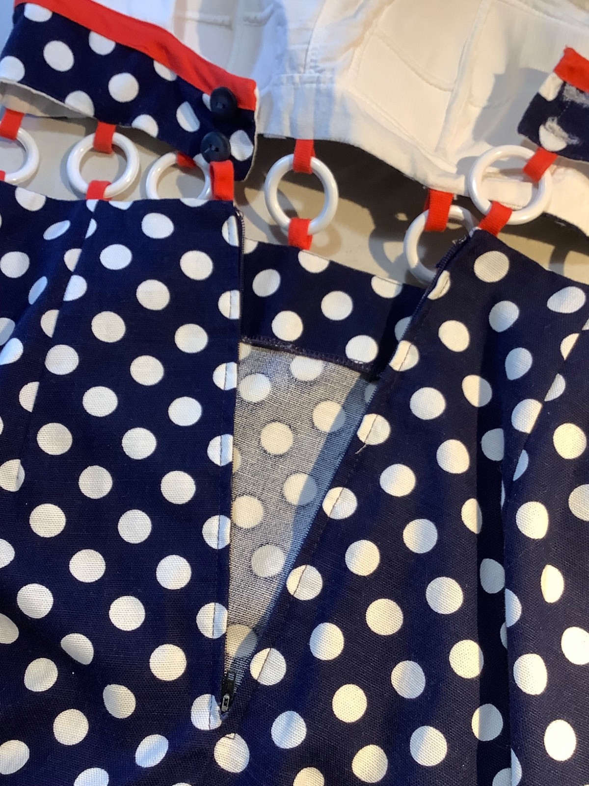 Vintage ring Mini Dress 5 beach party 60s polka dot Midriff red white blue XXS
