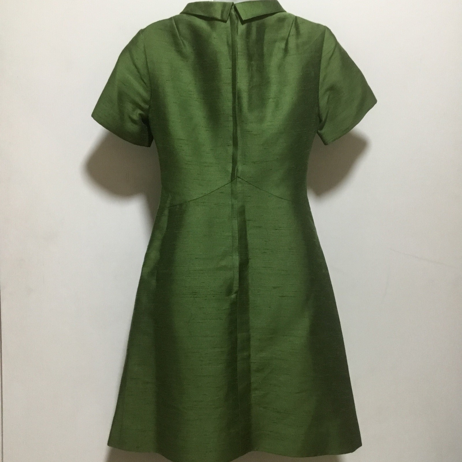 60s Forest Green Mod Mini Shift Dress VTG Sz 8 S Slubs Shantung ? Lined