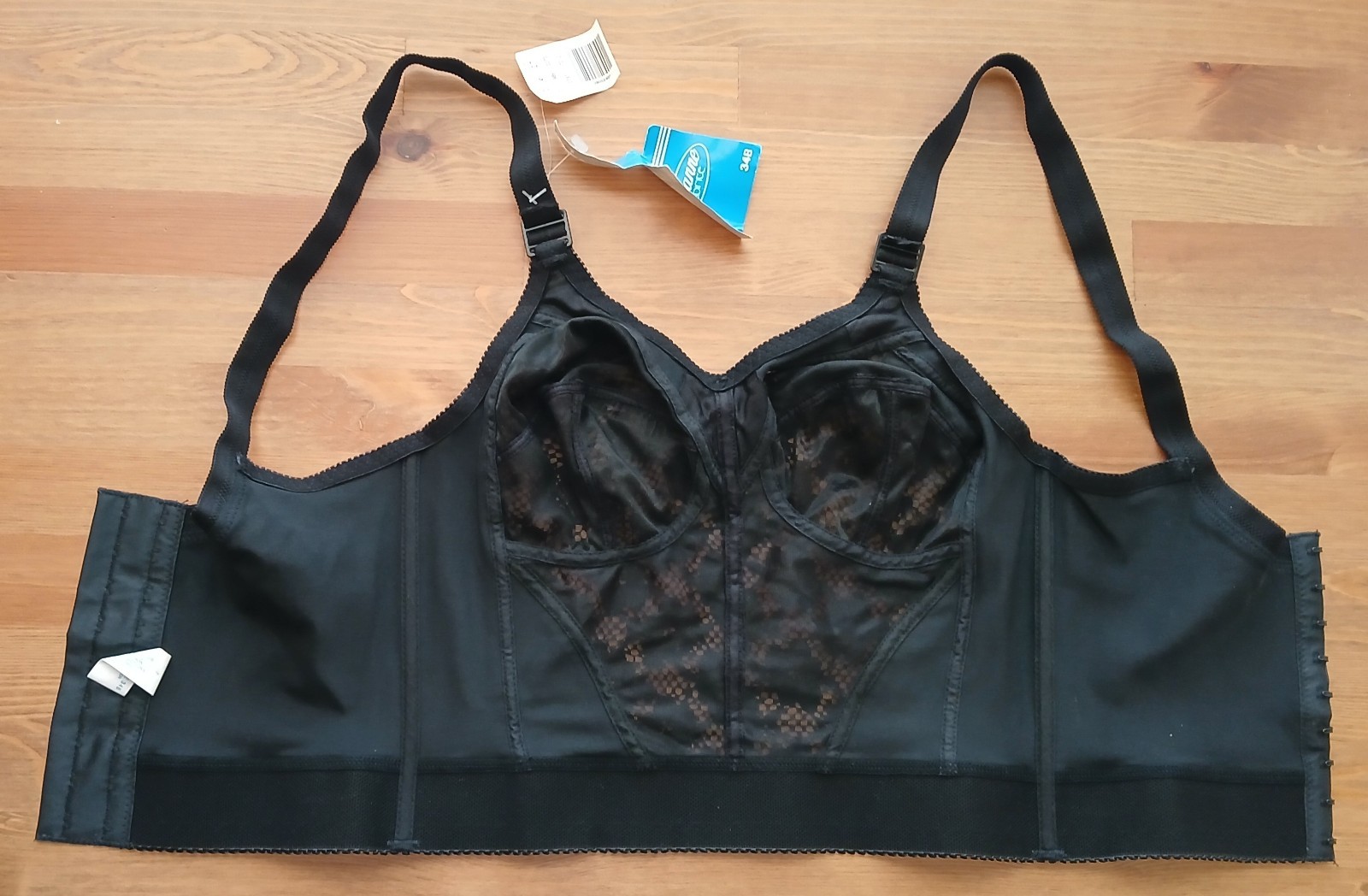 Spirite Longline Shapewear Bra 34B 788 Black Pinup Lace Underwire New Vtg 70s