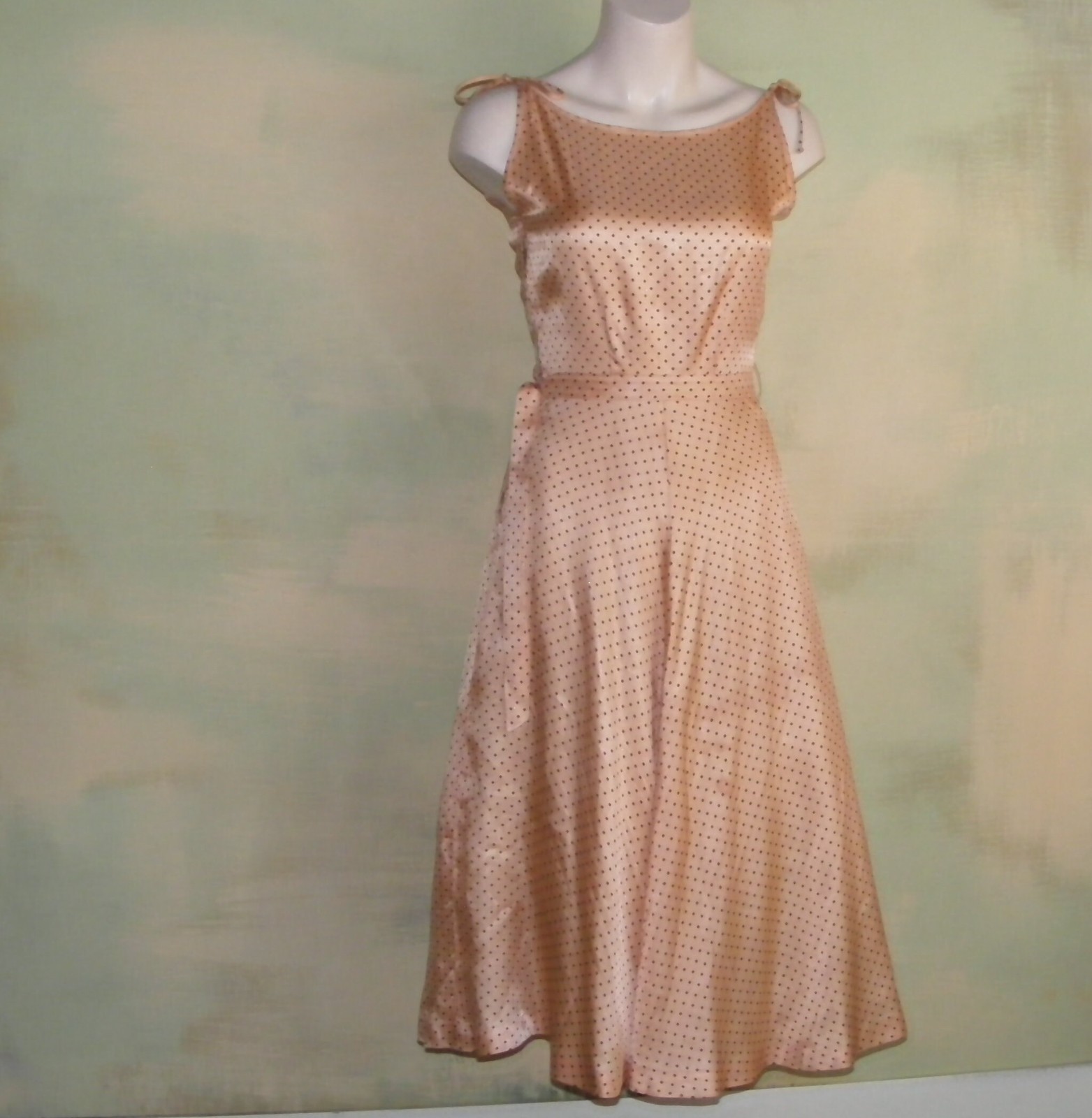 1950s Johara Swing Dress & Bolero Set, Shimmering Orange Faille, Swiss Dot VLV