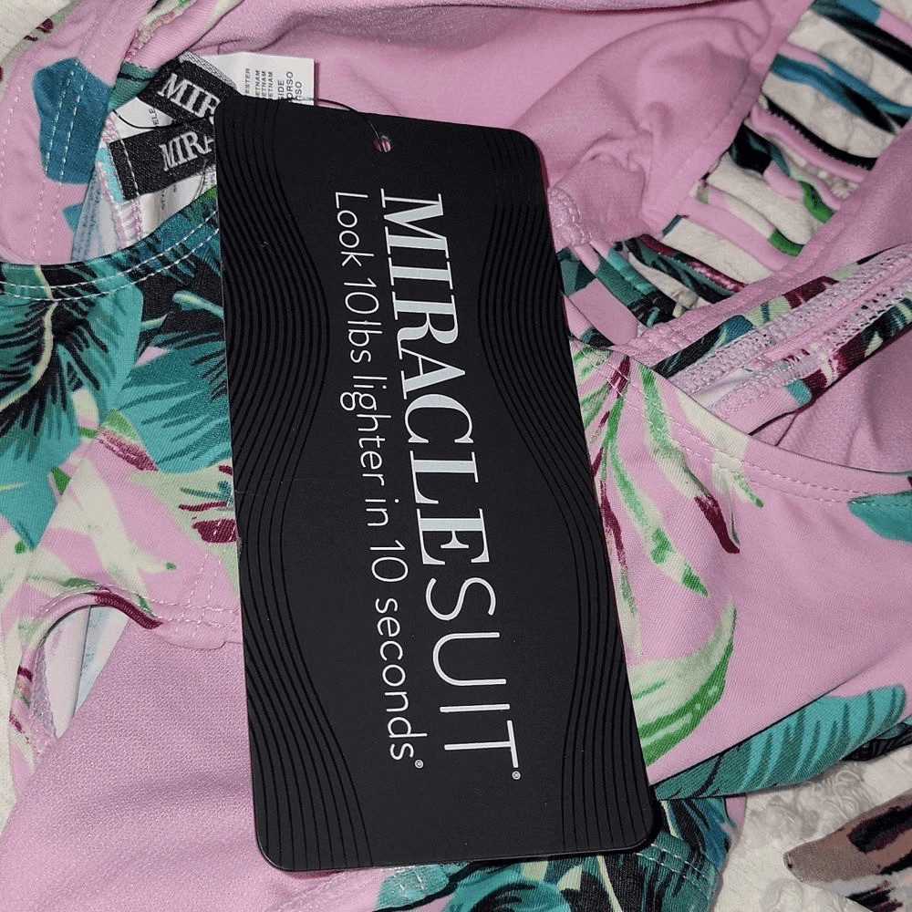 Miraclesuit Pink Floral High Neck Swimsuit Sz Medium