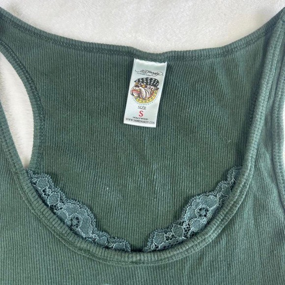 Rare Ed Hardy green peekaboo lace graphic tank top y2k vintage mcbling grunge