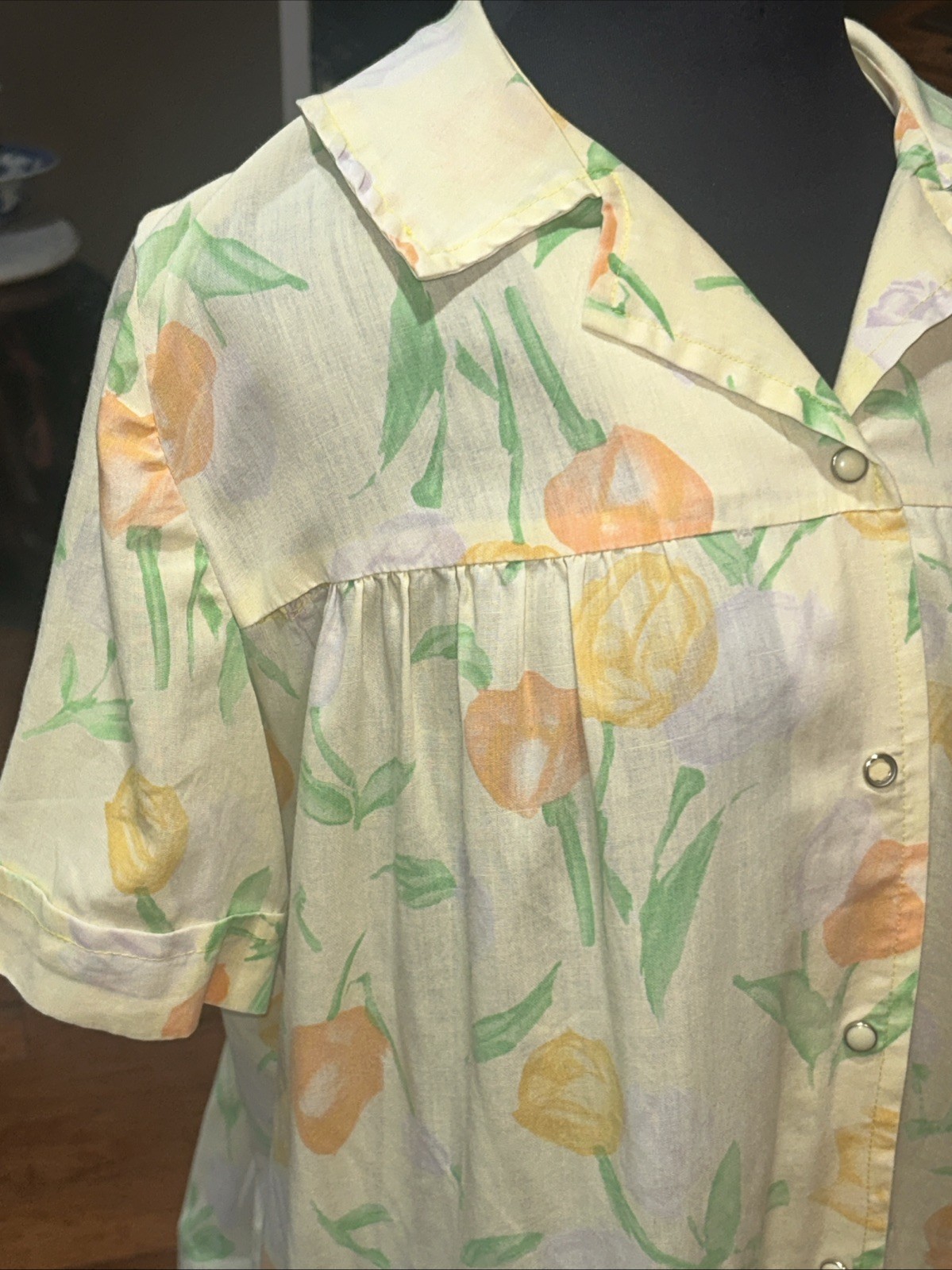 Vintage Cotton Snap From Yellow House Coat Housecoat GUC