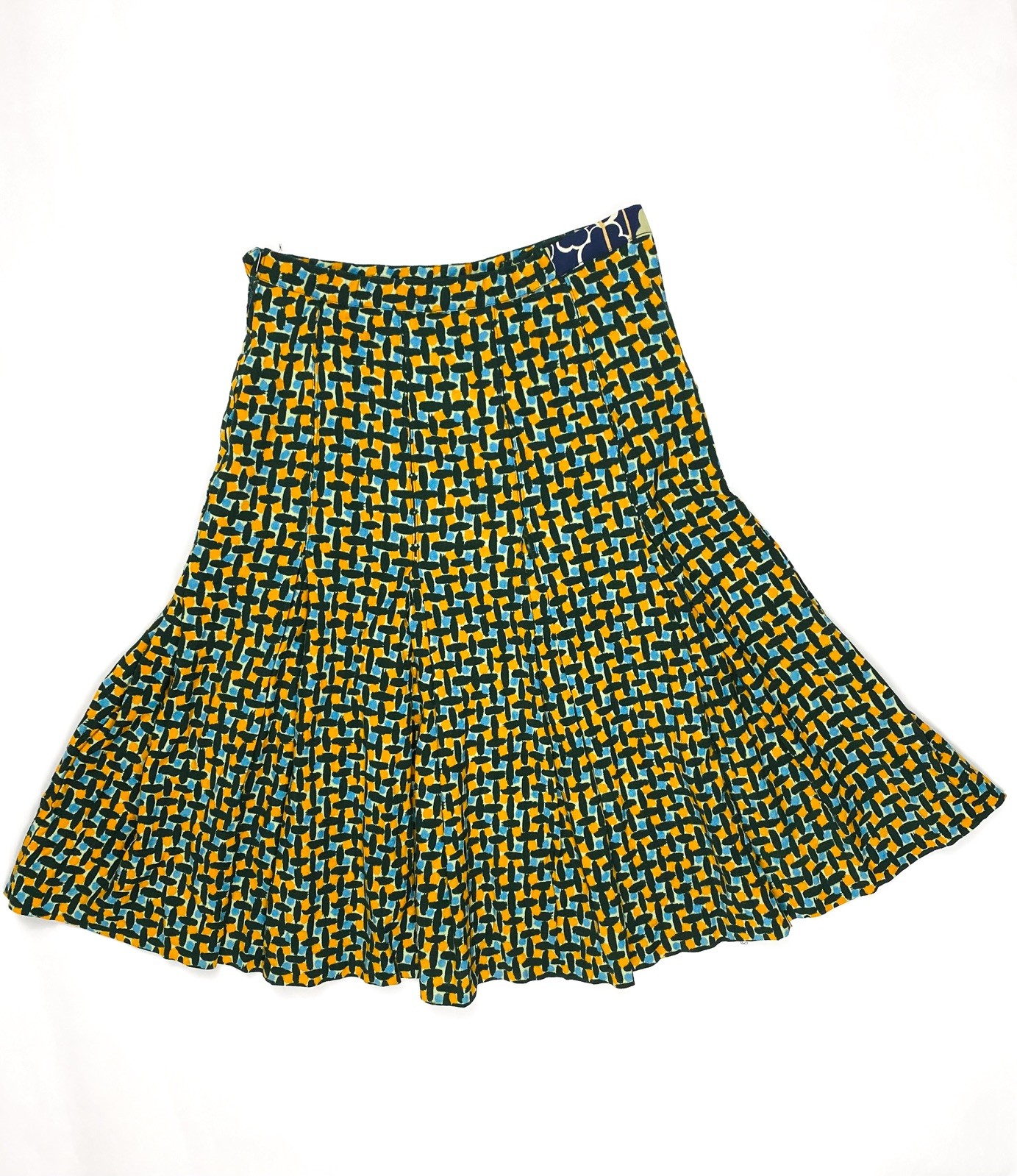 Yves Saint Laurent Fall 1973 Blue Yellow Print Flared Skirt FR 38 Vintage 1970’s