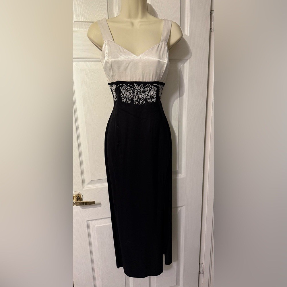 Gunne Sax Jessica McClintock Vintage Black & White Maxi Dress Sz 9/10