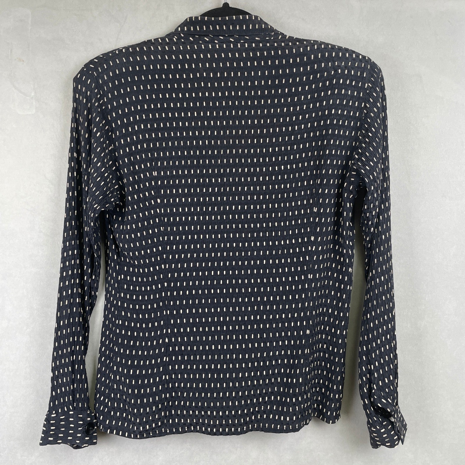 VTG Anne Klein Black Cream Dashed Geometric Texture Power Blouse Shoulder Pads 6