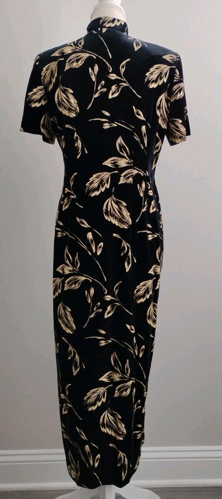 Another Thyme Velvet Gold Black Maxi Dress Mandarin Collar Vintage Size 10 Y2K