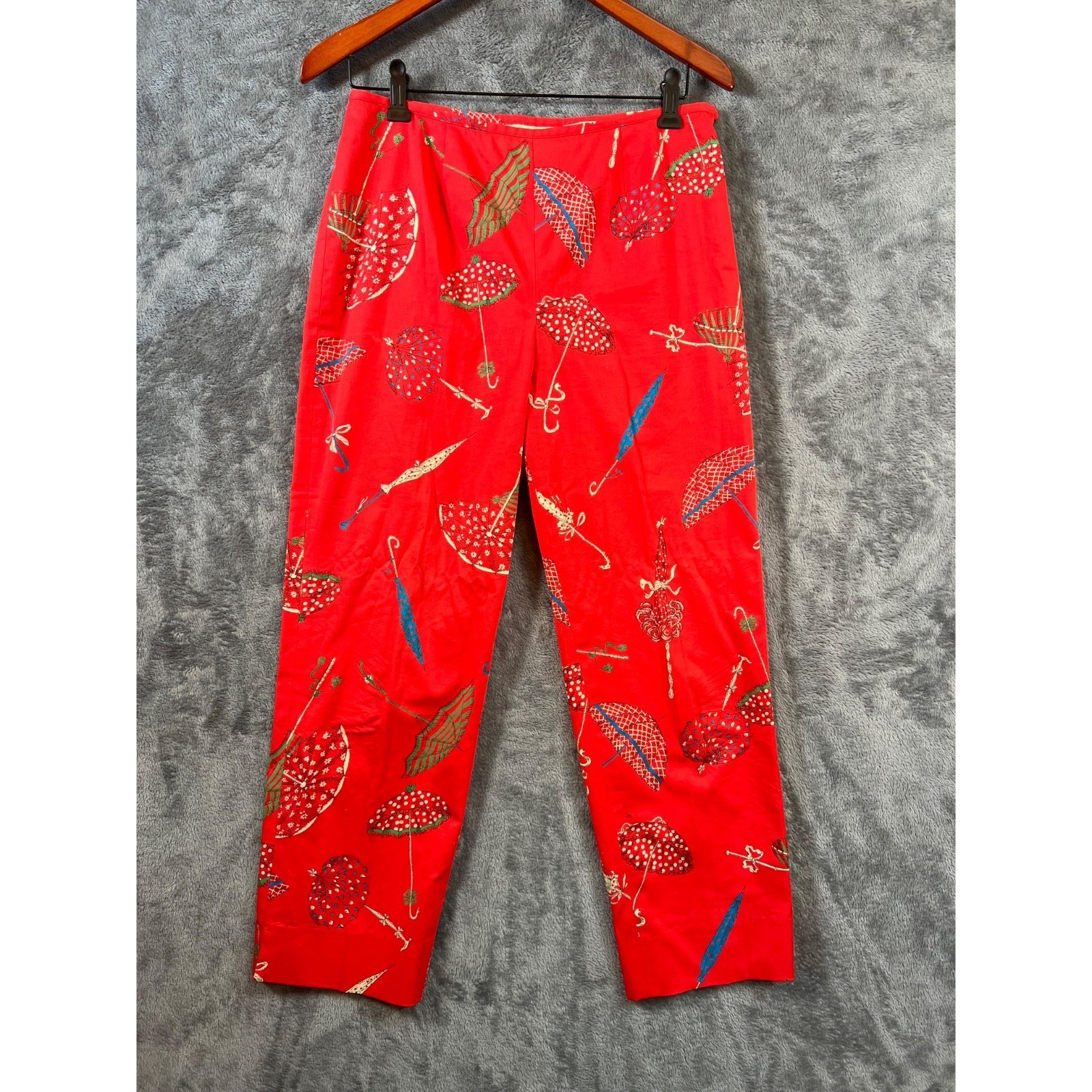 Vintage Jones New York Country Pants Womens 8 30×25.5 Red Umbrella Print Cropped