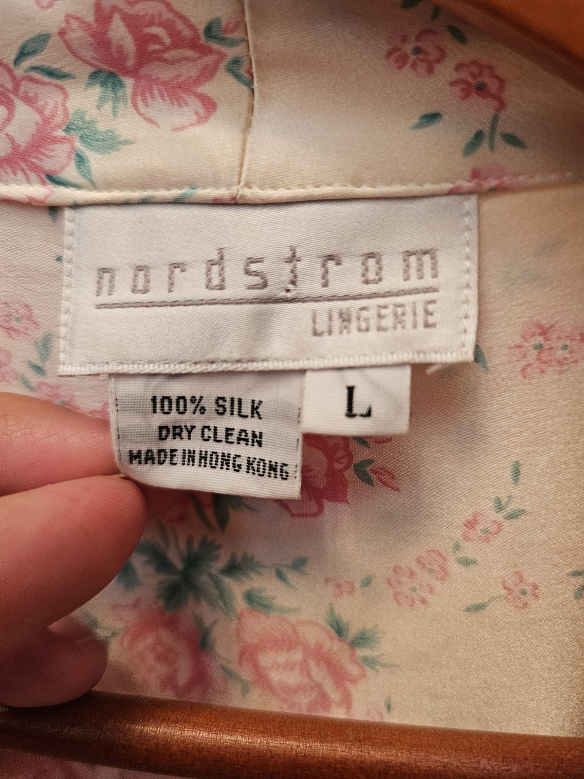 VTG Nordstrom Lingerie 100% Silk Wrap Robe Floral Cream Pink Romantic Luxury L