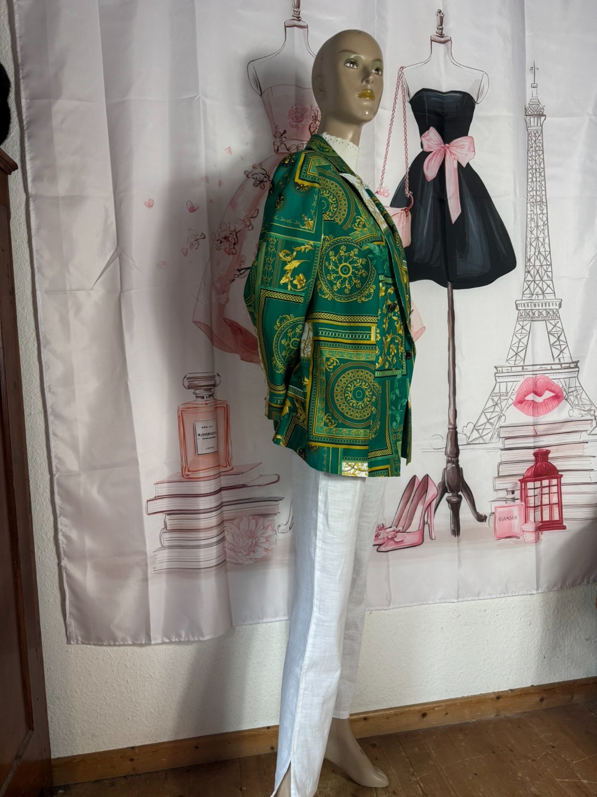 Luxury Blazer Cotton Silk Emerald Green Gold Baroque Size 44 46✨