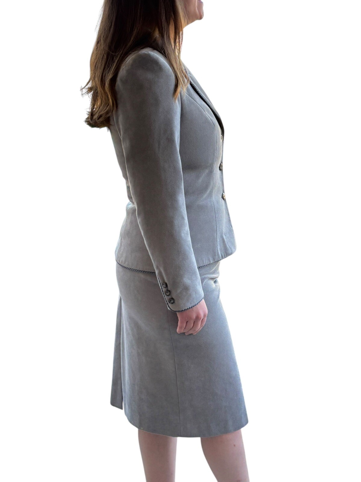 Lilli Ann Vintage 1970s Adolph Schuman Braided Trim Skirt Suit Gray Tailored XS