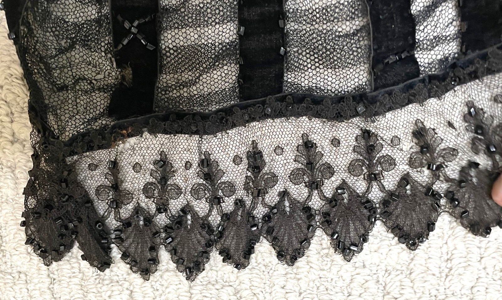 Antique 20s Black Beaded Lace Jacket S M Overlay Evening Edwardian Victorian