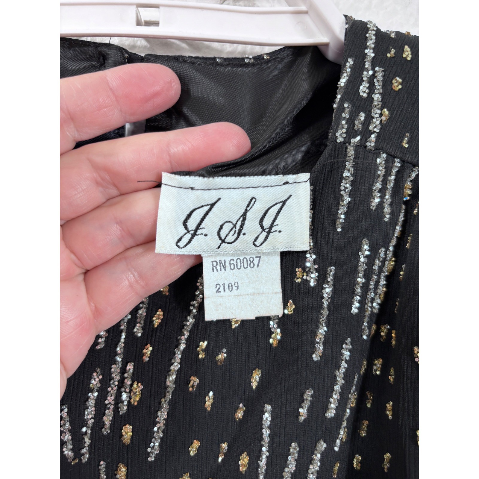J.S.J. Dress Women Medium Black Vintage Sequin Chiffon Long Sleeve