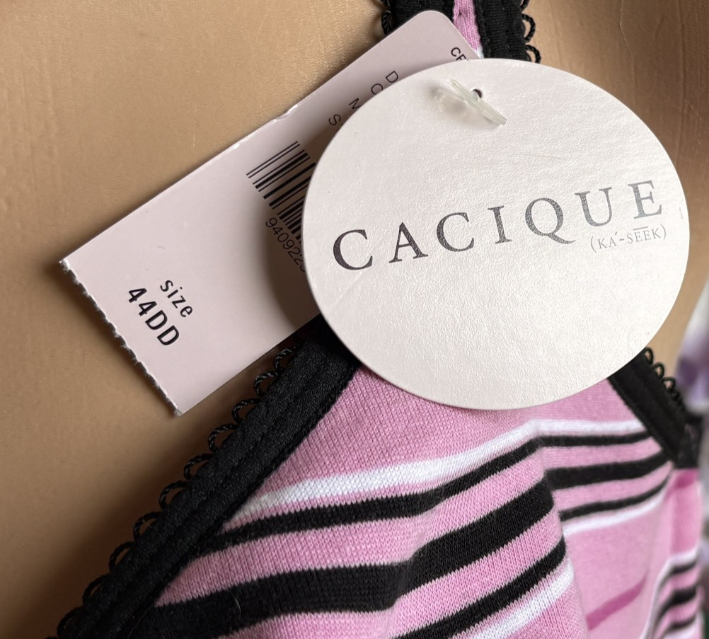 CACIQUE 44DD Pink Striped Molded Cup Cotton Stretch Underwire Demi Bra NWT NEW