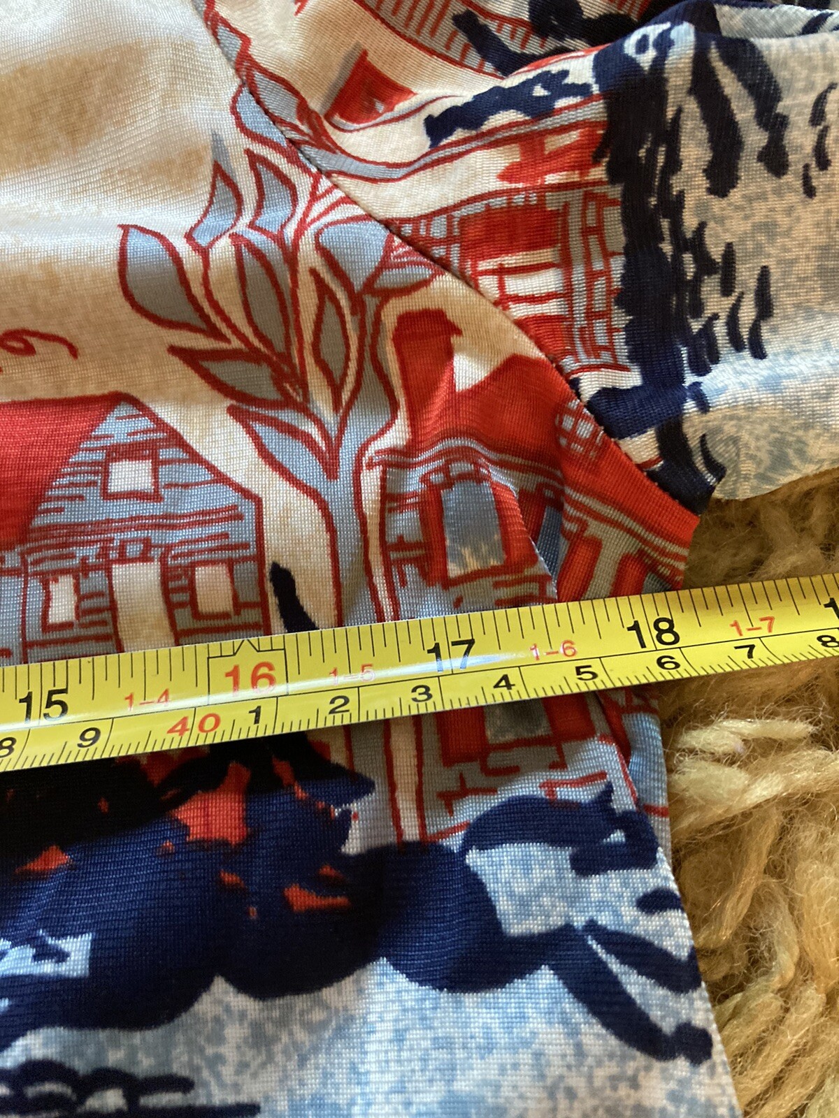 Vintage Graff California Wear Polyester Button Up Blouse Red Blue Houses Sm/Med