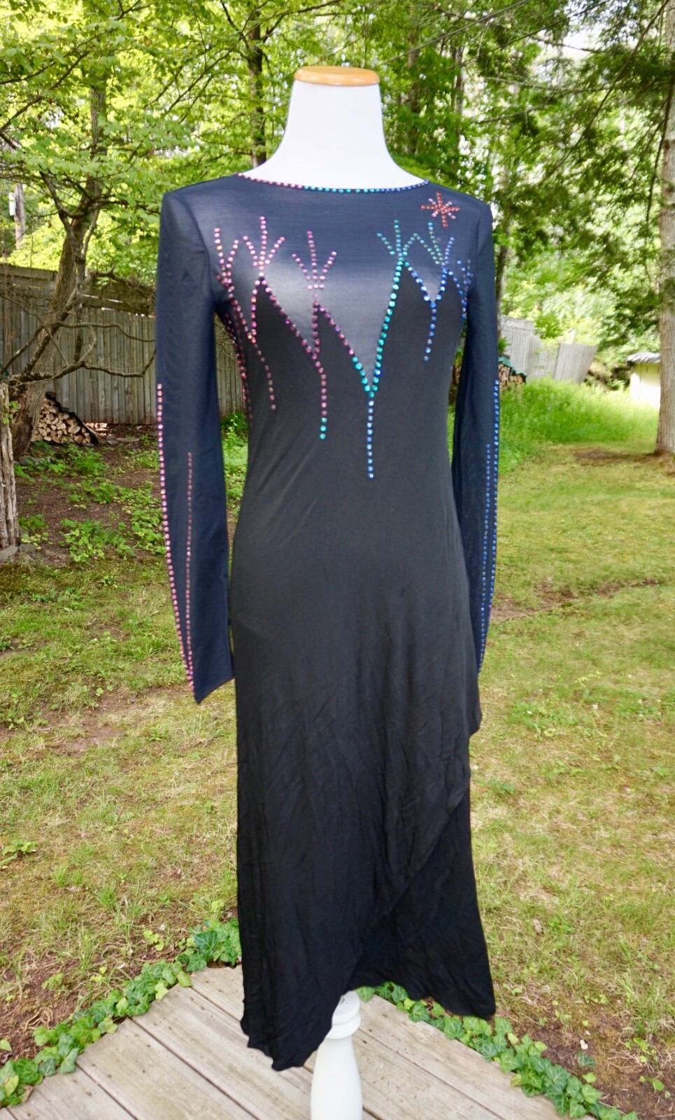 Vtg Giorgio di Sant&rsquo;Angelo Multicolor Rhinestone Stretchy Netted Bodysuit Dress