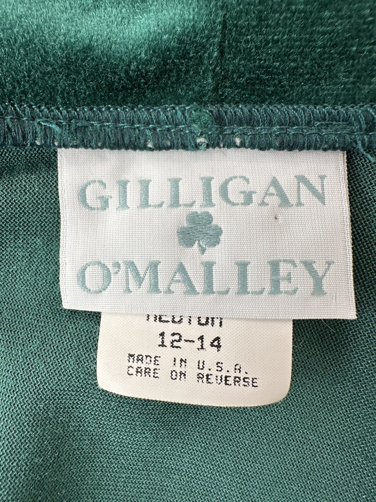 EUC Vtg Gilligan O’Malley Green Velour Made USA M 12-14 Embroidered Floral Zip