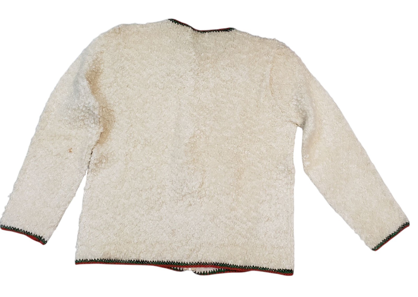 VTG Another Boepple Creation 100% Wool Zipper Pom Pom Sweater Cream USA S/M
