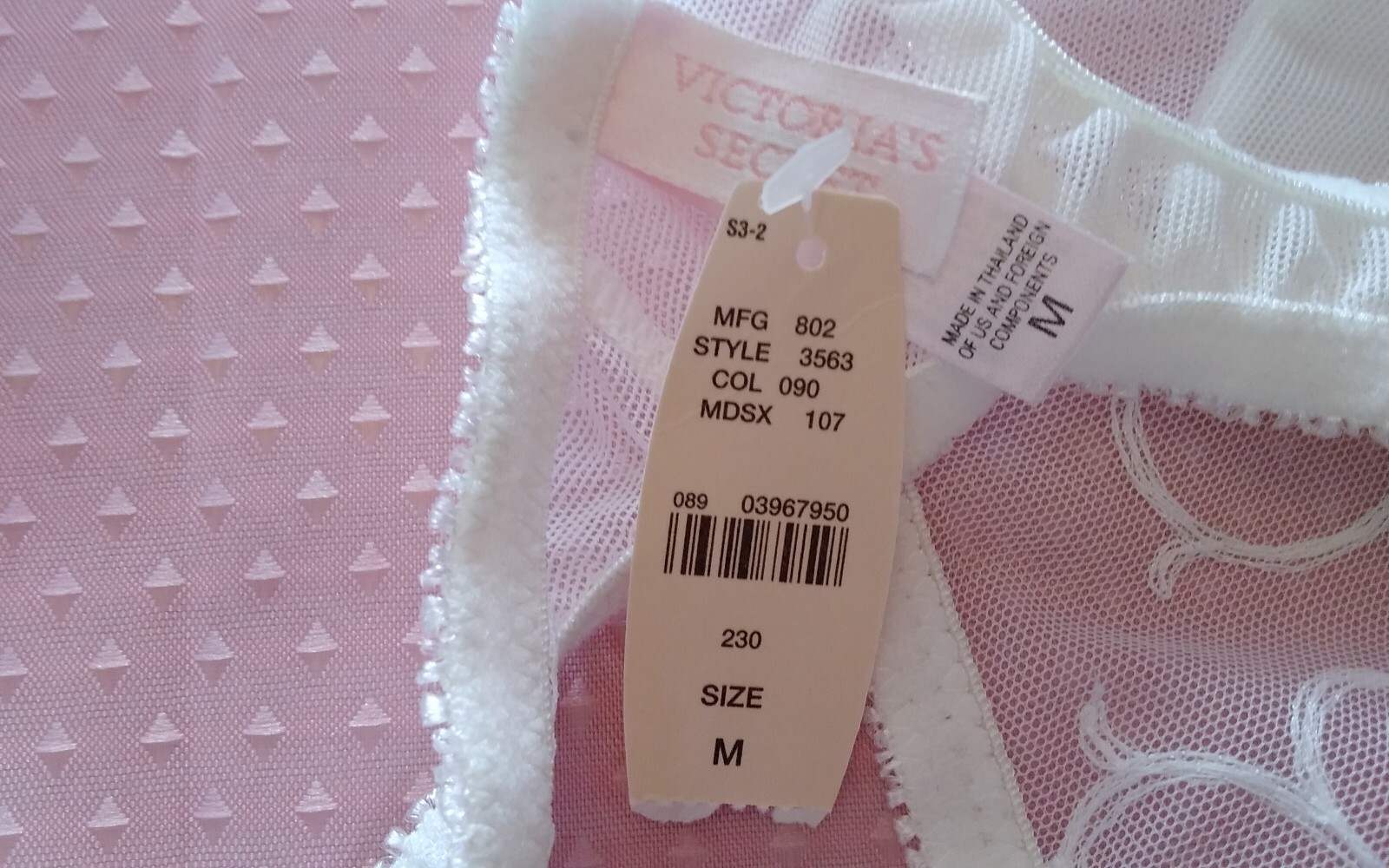 Panties Vintage 2001 NWT Victoria&rsquo;s Secret Embroidered White Lacey Mesh Thong M
