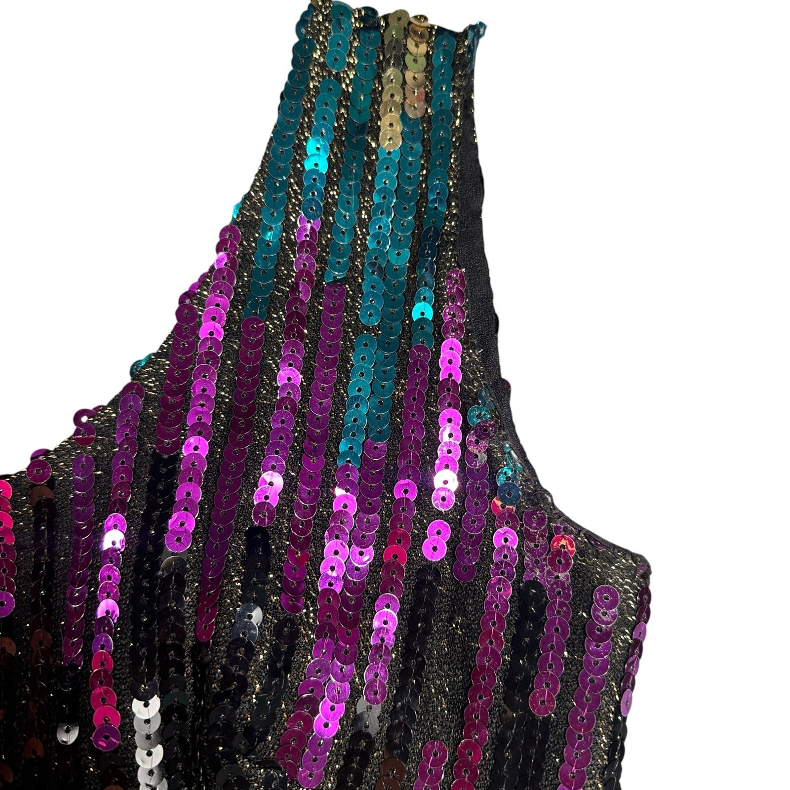 Vintage Alyce 1980s Sequin Mini Party Cocktail Dress Purple Green Gold Sz Med/10