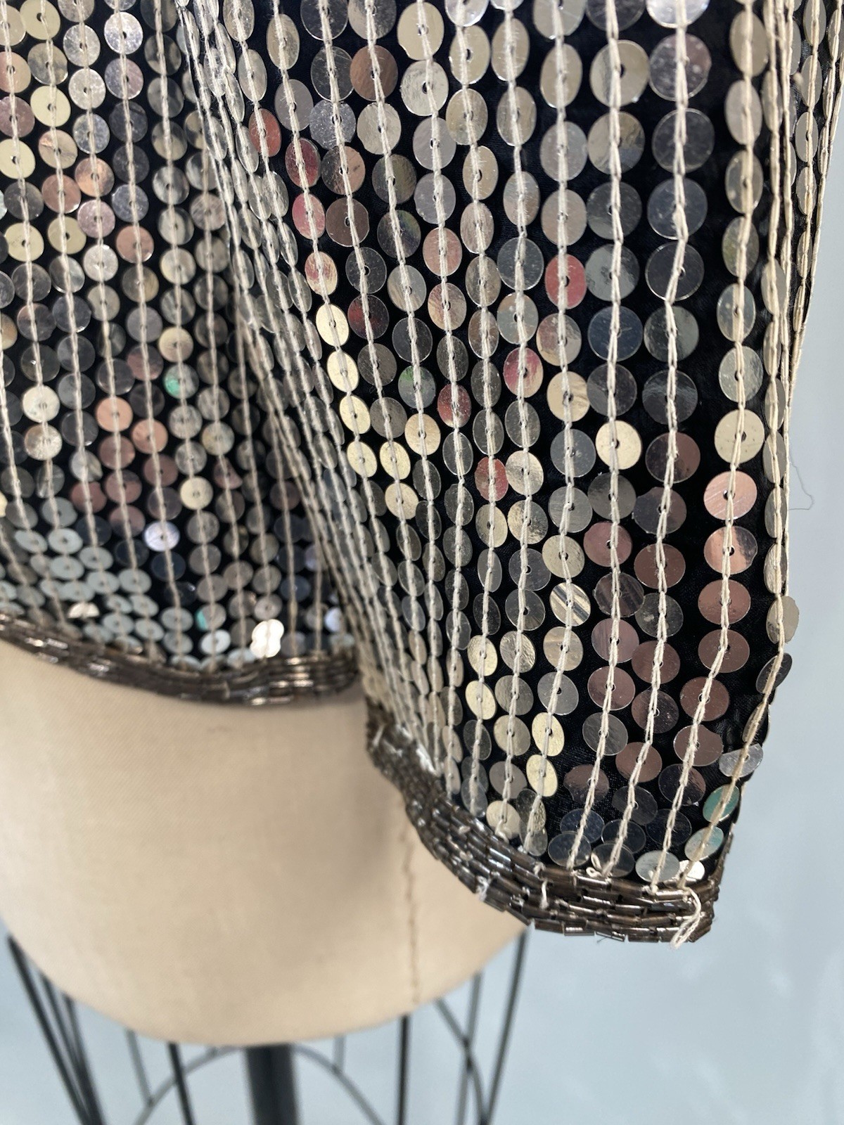 Vintage Sequin Top SIZE SMALL silver jacket STENAY 80s 90s classic formal