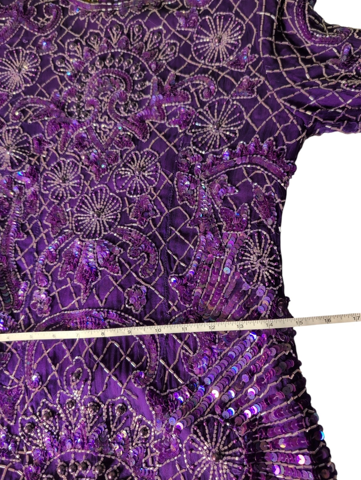 Vintage Eves Allure Sequin Dress Silk Club Formal Cocktail India Beads Sm