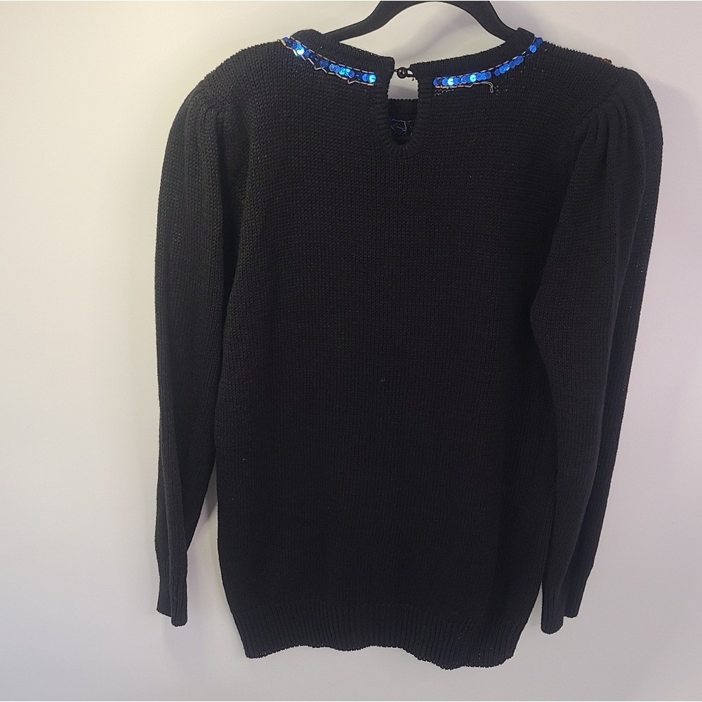 Statements by pronto vintage black redblue long sleeve sequin sweater size small