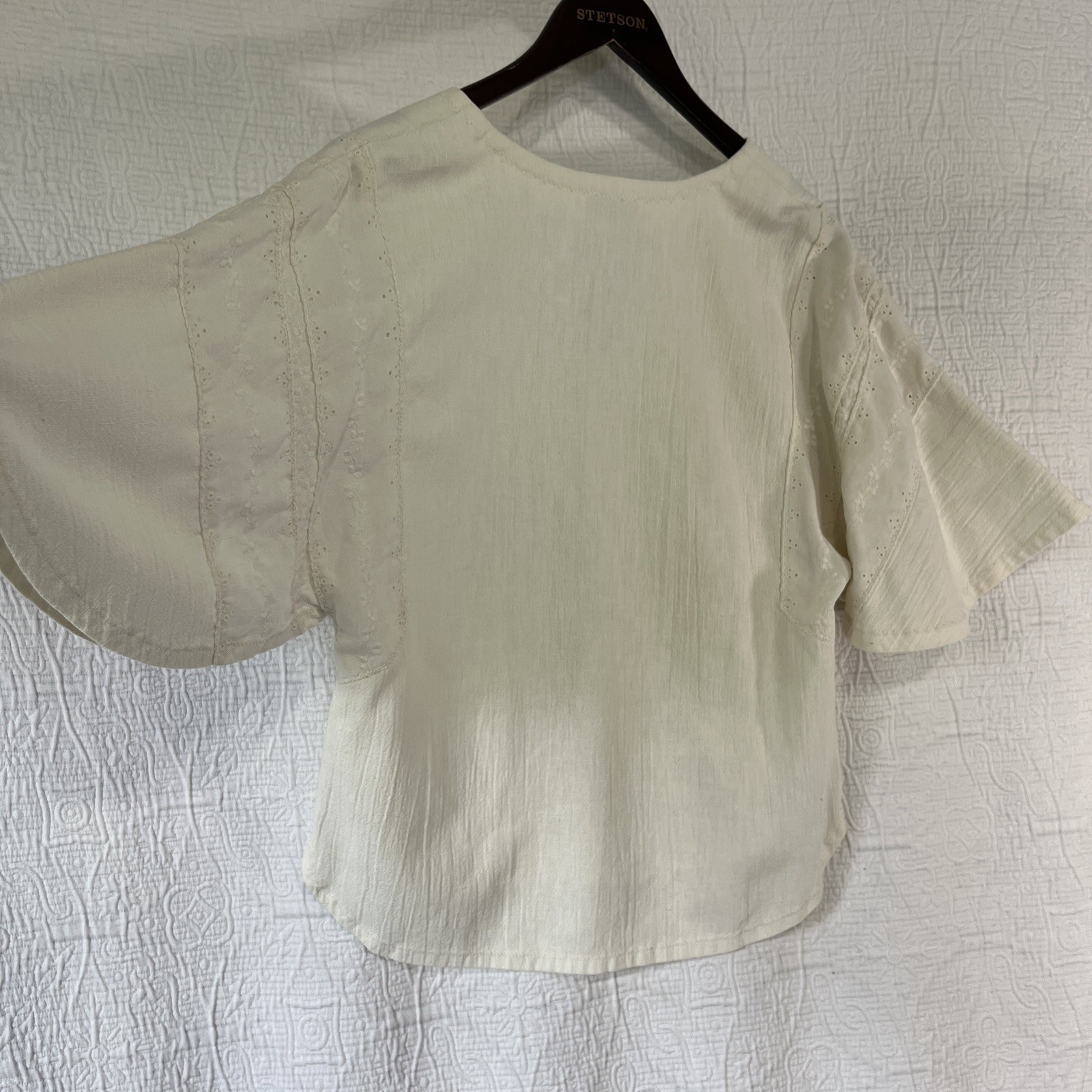 Vintage Fashioned And Handmade By Madelyne Cream Peasant Blouse Flutter Sleeve M