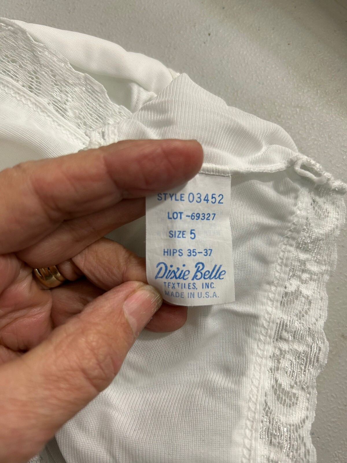 Vintage Dixie Belle 100% Nylon Lace Trim Bikini Panty Panties Briefs White Sz 5