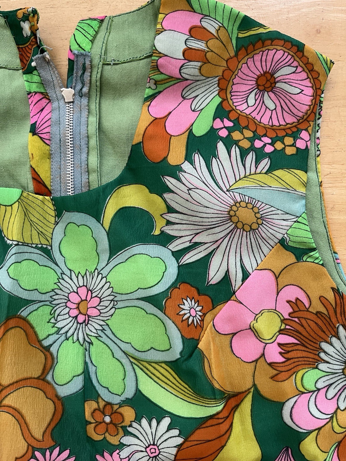 Vtg 1960s Mod Psychedelic Floral Flower Power Sheath Maxi Dress Talon Zip Small
