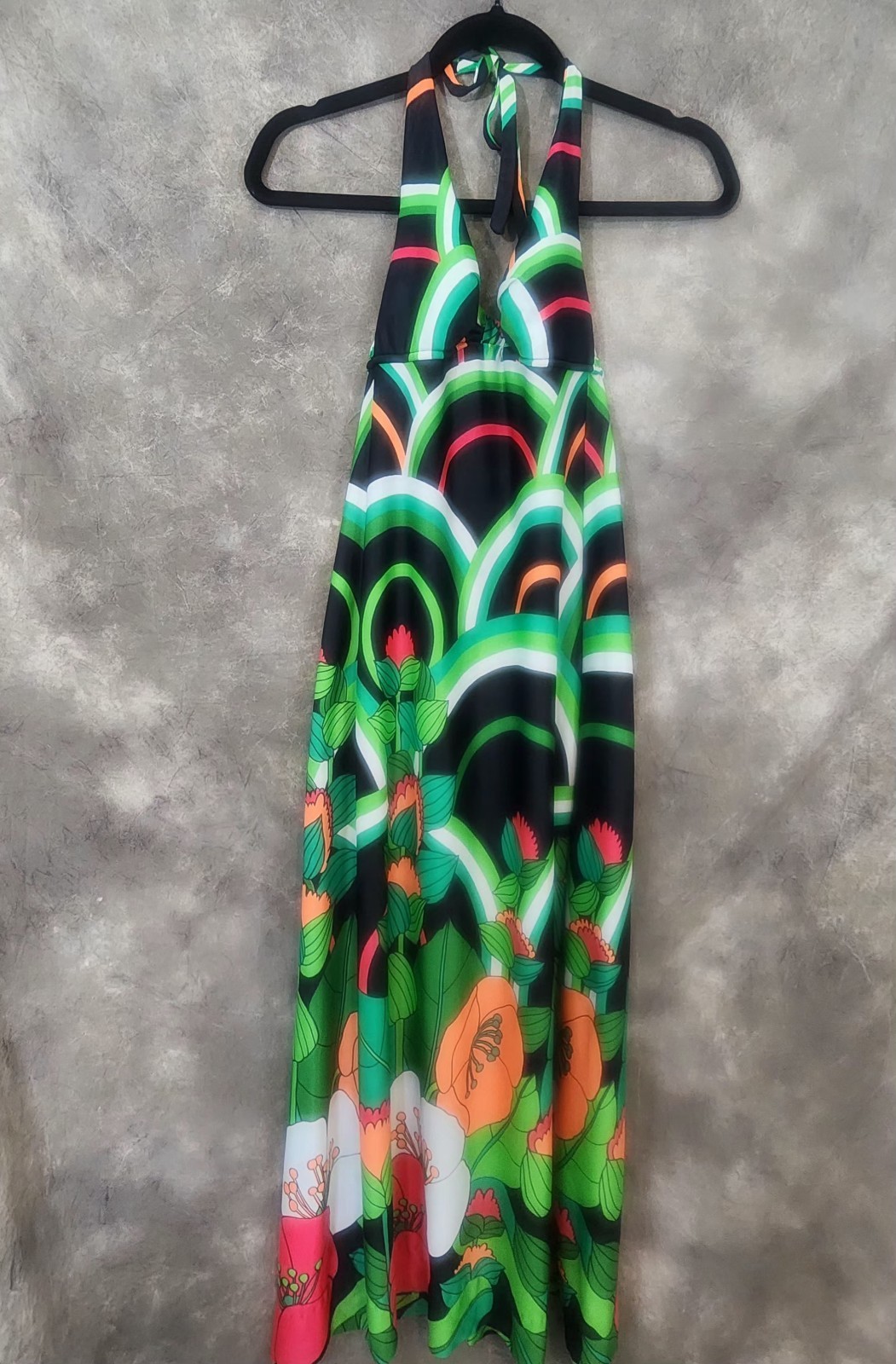Vintage 60&rsquo;s Jantzen Deco Poppy Floral Halter Resort Dress Tag Size 10, True 4/6