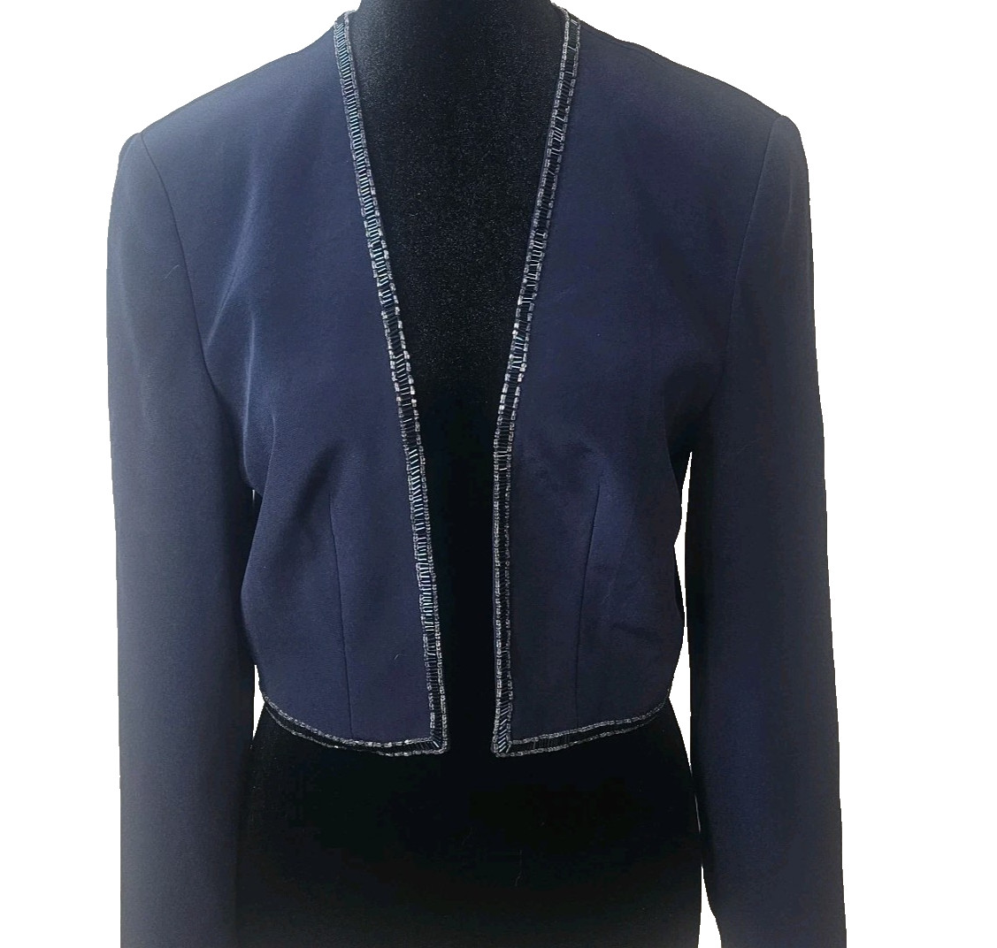 Vintage B’zar Bolero Jacket Size S/M Beaded Cropped Blazer Formal Dark Blue Navy