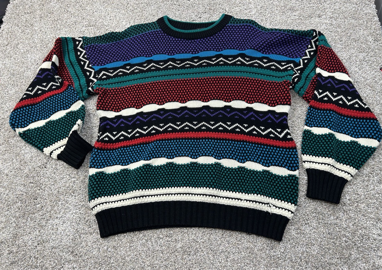 Vintage Bolt Sweater Colorful Chunky Knit Geometric Women’s Large- Coogi Style
