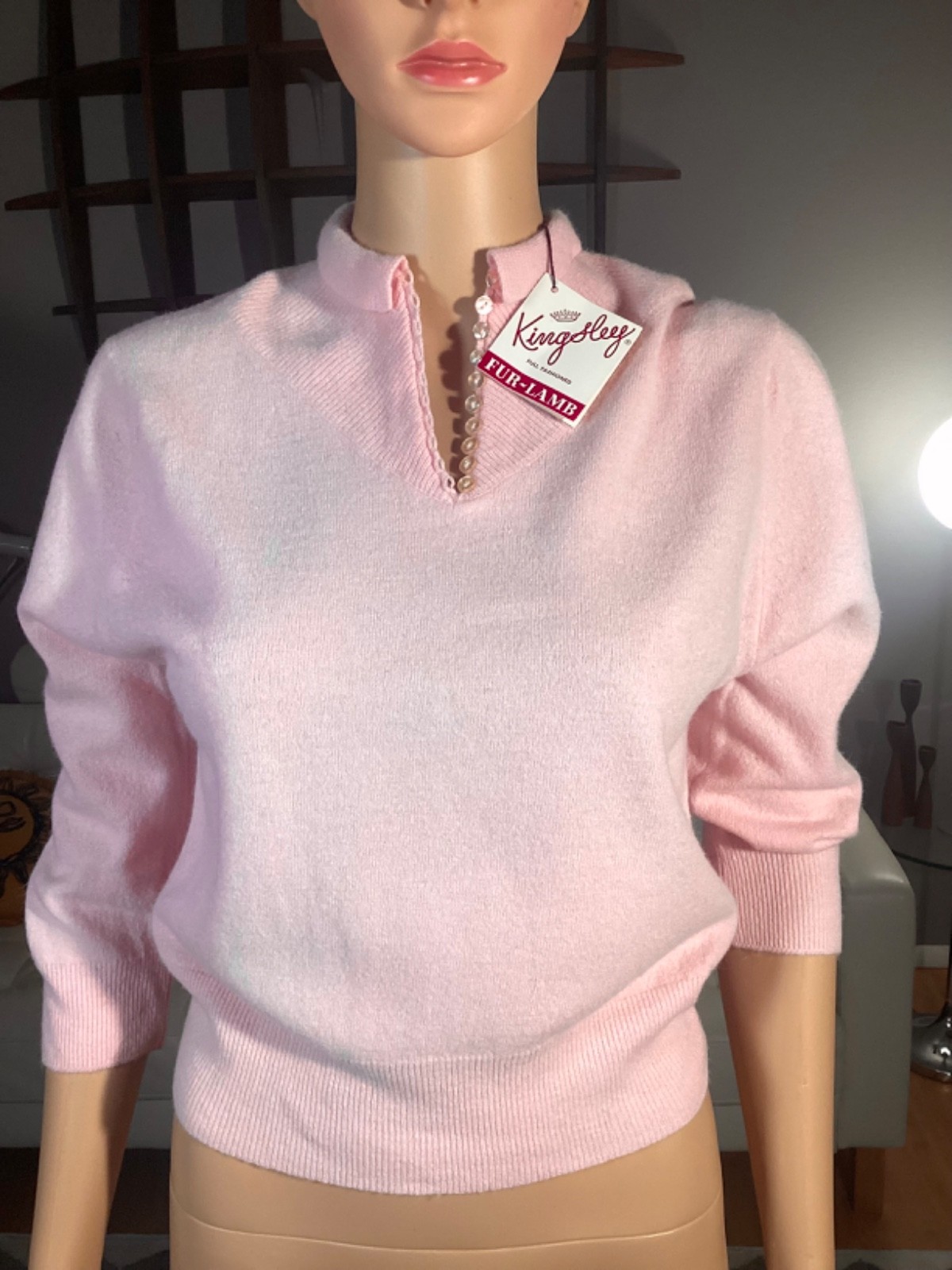 Vintage NOS 1950&rsquo;s Kingsley Pink Lambs Wool Sweater Rockabilly Pin Up Sz 38