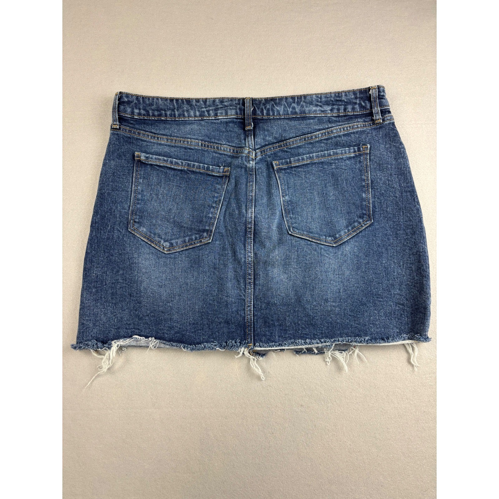 Old Navy High Rise Denim Skirt Size 14 Button Fly Frayed Hem Jean Skirt