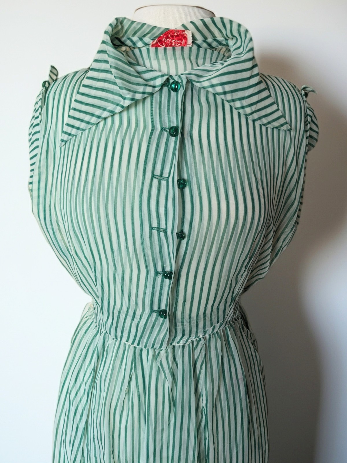 1950s Colette by Colonial Sheer Stripe Shirtwaist Dolman Sleeve Midi Day Dress