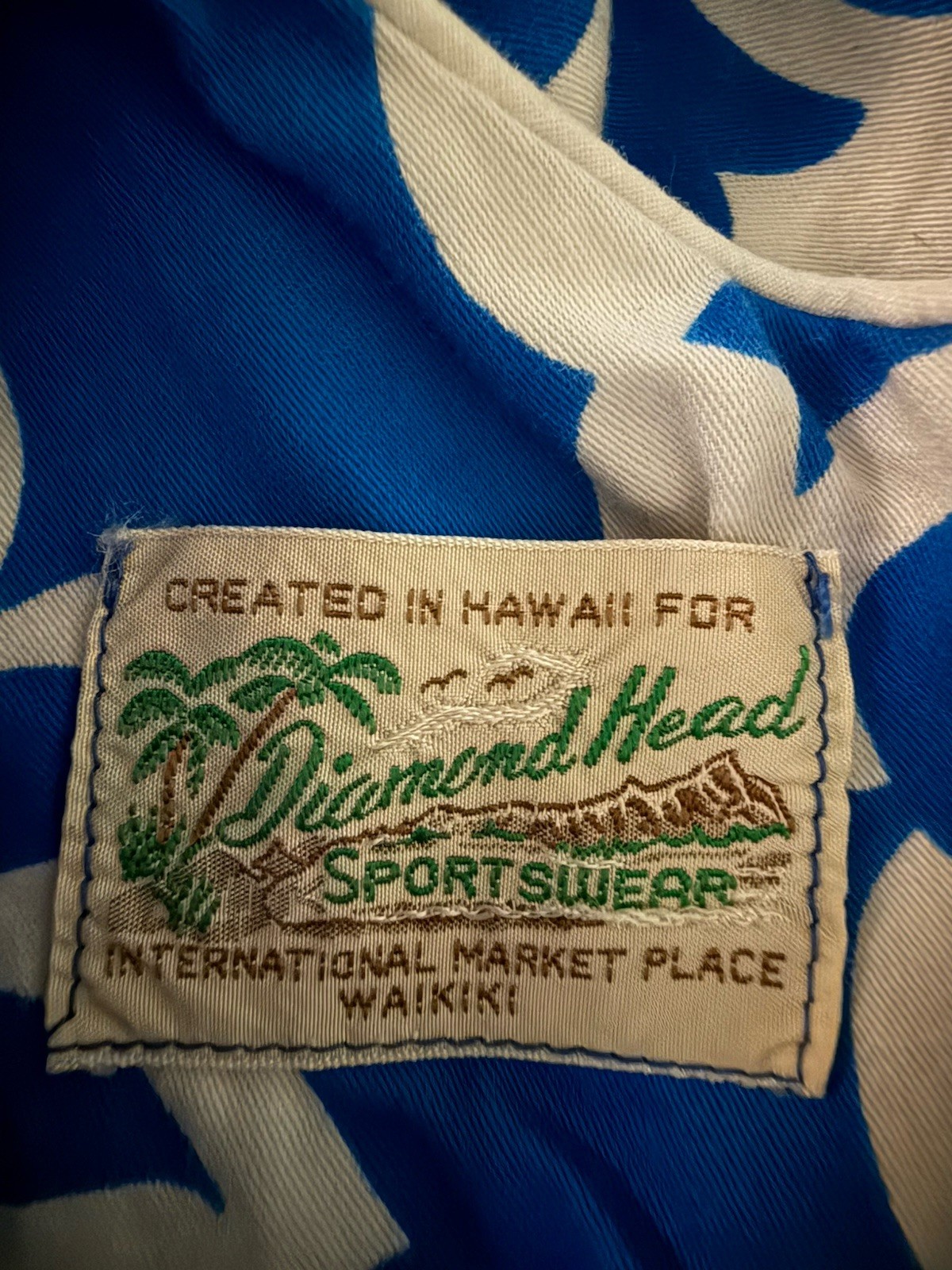 Vtg DIAMOND HEAD WAIKIKI Bold Blue/White Floral Maxi Lined HAWAIIAN DRESS XSmall