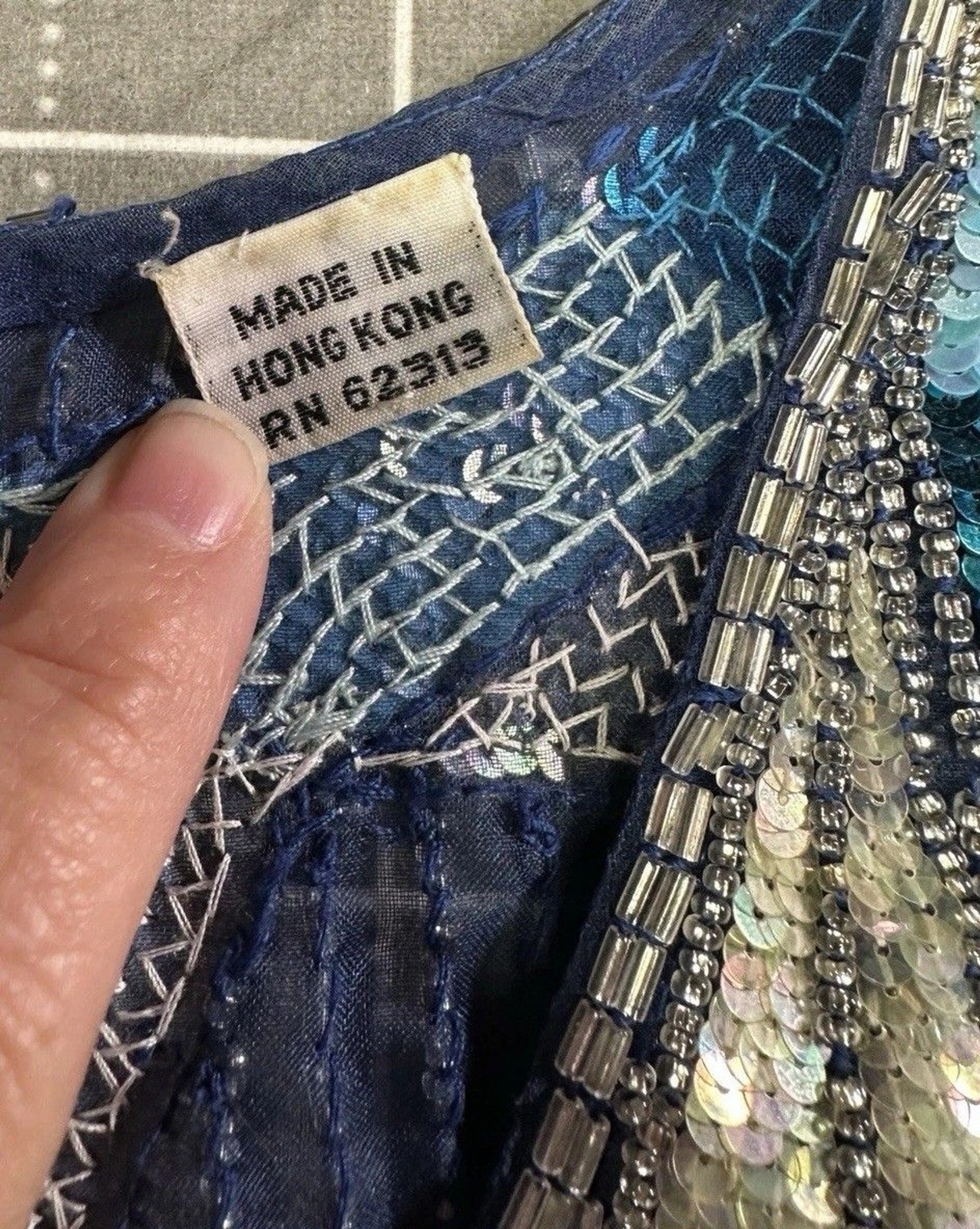 VTG 80s Boho Luxury Beaded Sequin Silk Blouse Blue Butterfly Art Deco Glam Top