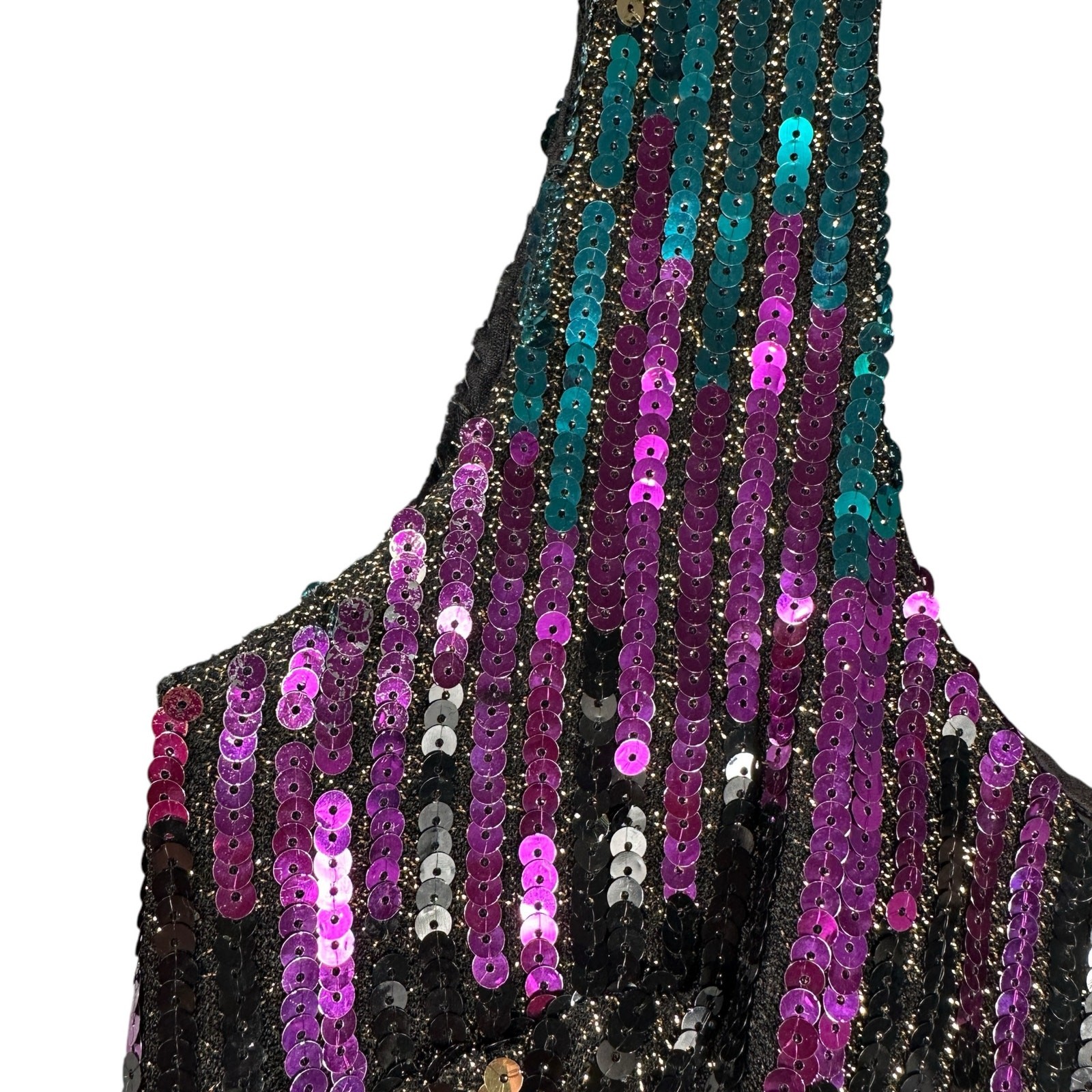 Vintage Alyce 1980s Sequin Mini Party Cocktail Dress Purple Green Gold Sz Med/10