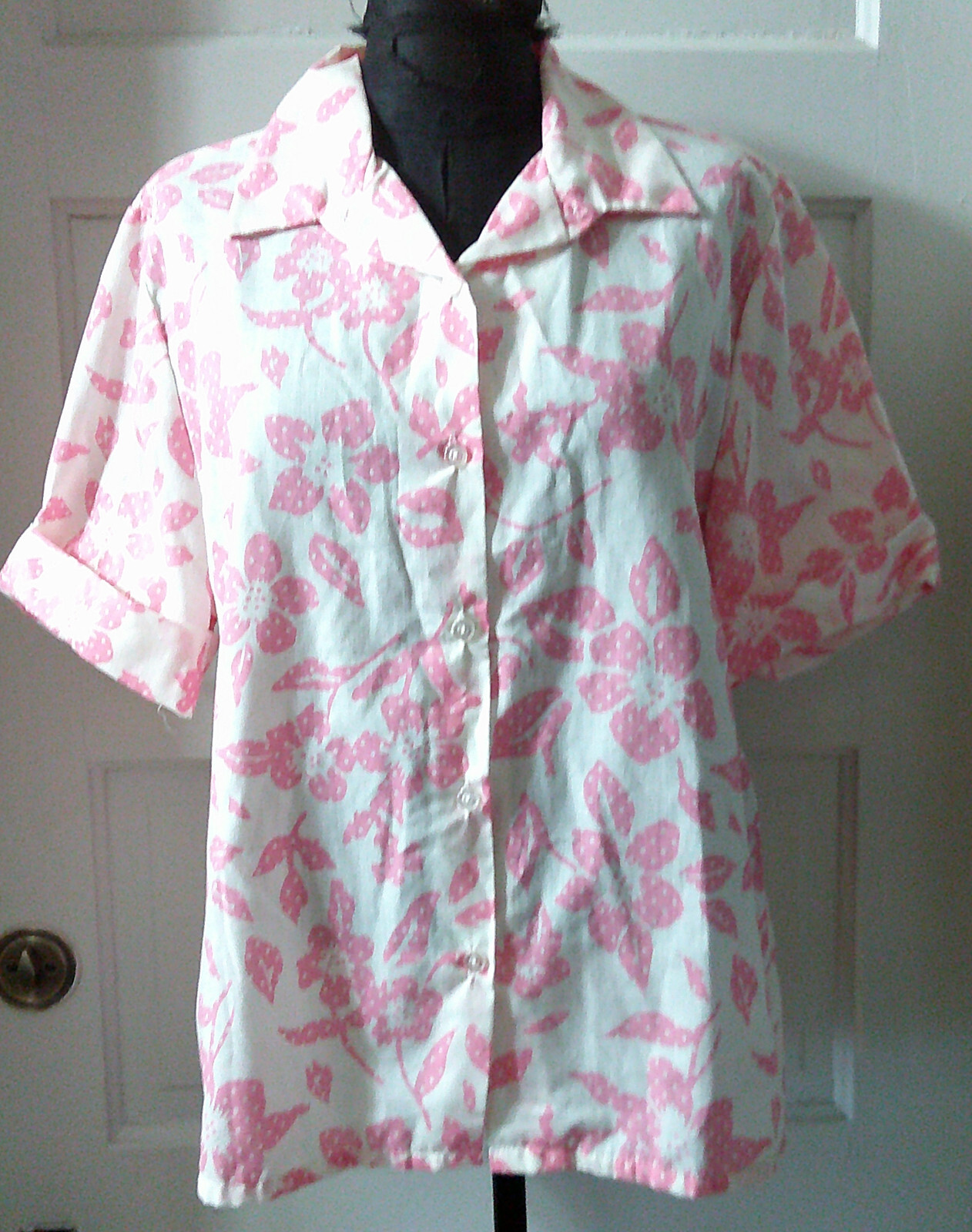 BLAIR 80&rsquo;s SS Pink Dot Floral Button Up Top Shirt Blouse 18 LAST CHANCE