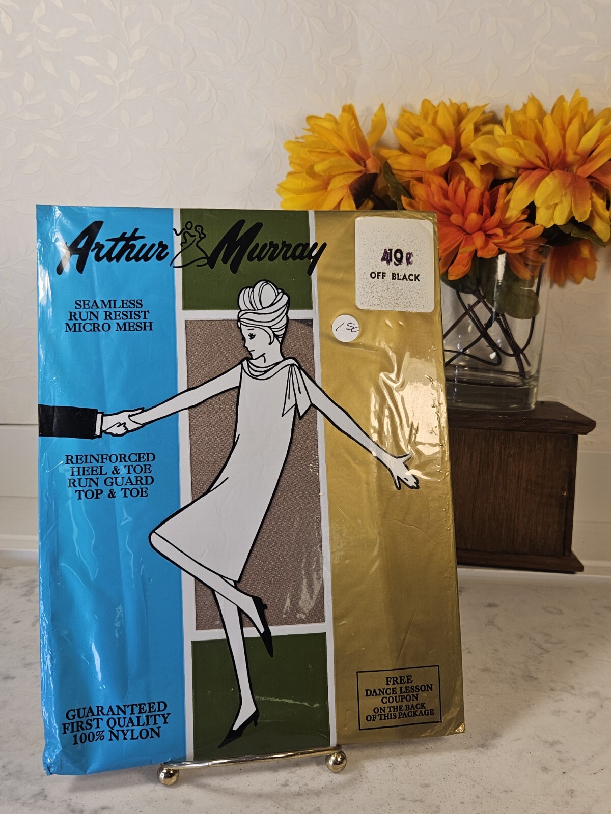 Vintage Arthur Murray Off Black Mirco Mess Seamless Nylons Late 1950 Early 1960