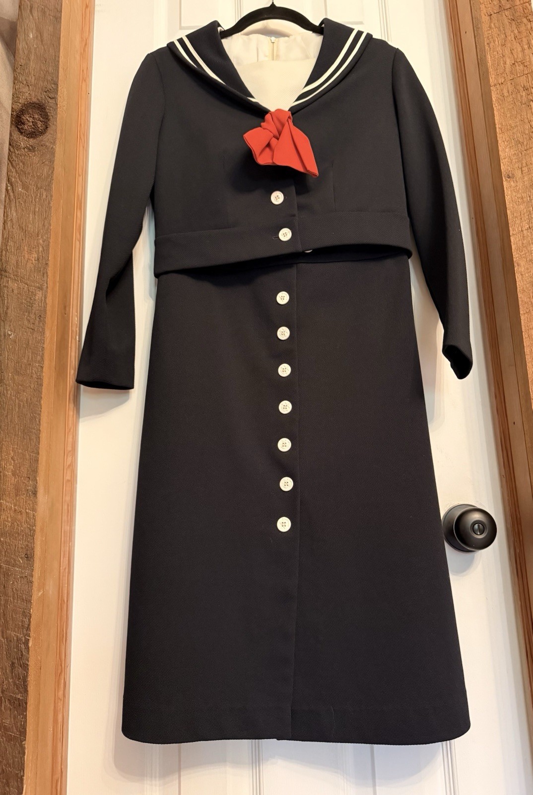 vintage navy polyester sailor suit-dress and jacket- by Caron of Chicago Size 10