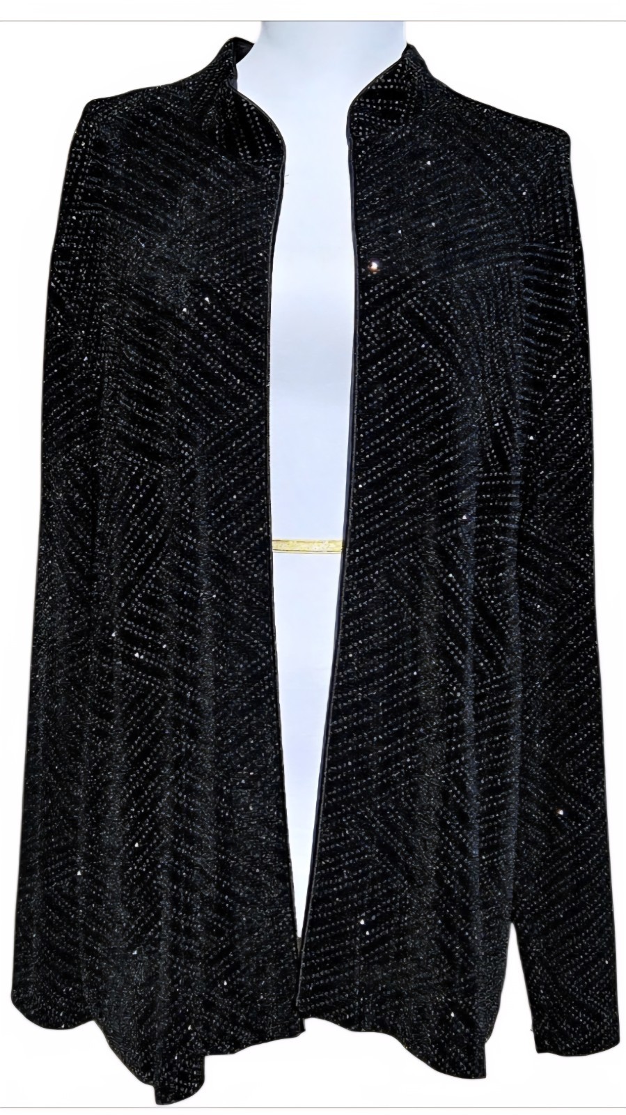 1990s ALEX EVENINGS Black Sparkling Zip Front Cocktail Jacket Size 3X