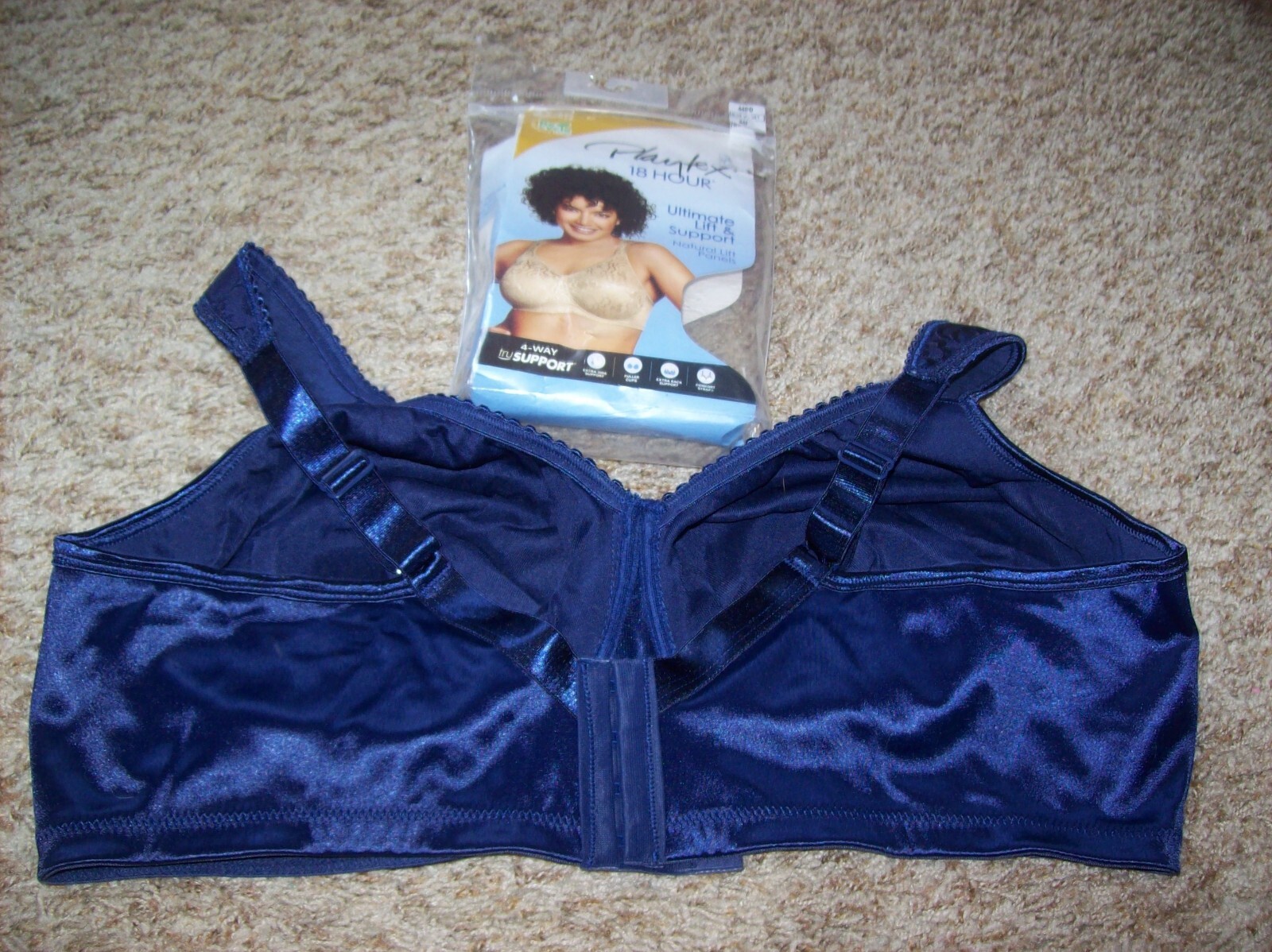NWT Playtex 18 Hour Plus Size Navy High Sheen Brocade Bra Lingerie 44DD #4745