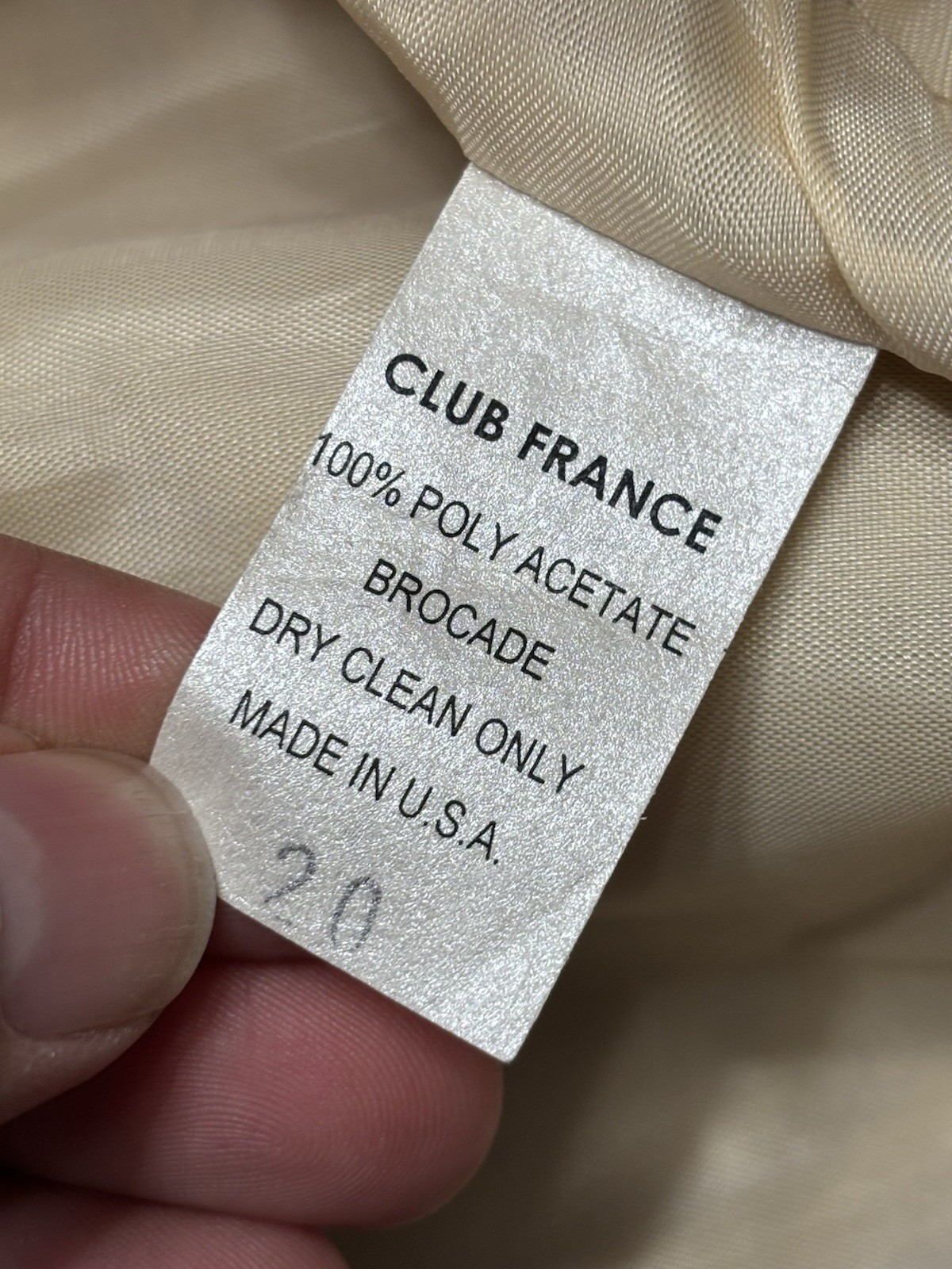 Vintage Club France 3 Pc Skirt Suit Womens 20 Gold Brocade Made USA