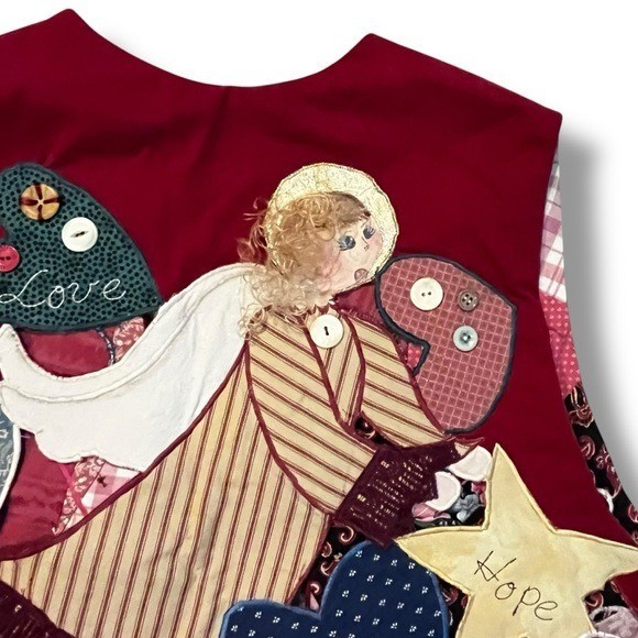 Handmade Angel Vest Patchwork Applique Embroidery Hearts Cottagecore 80s Teacher