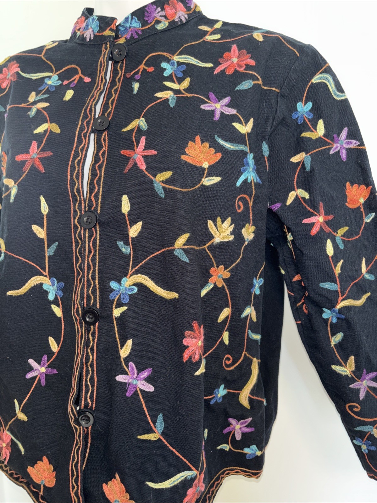Vintage BFA Classics Embroidered Boho Jacket Floral India Cotton