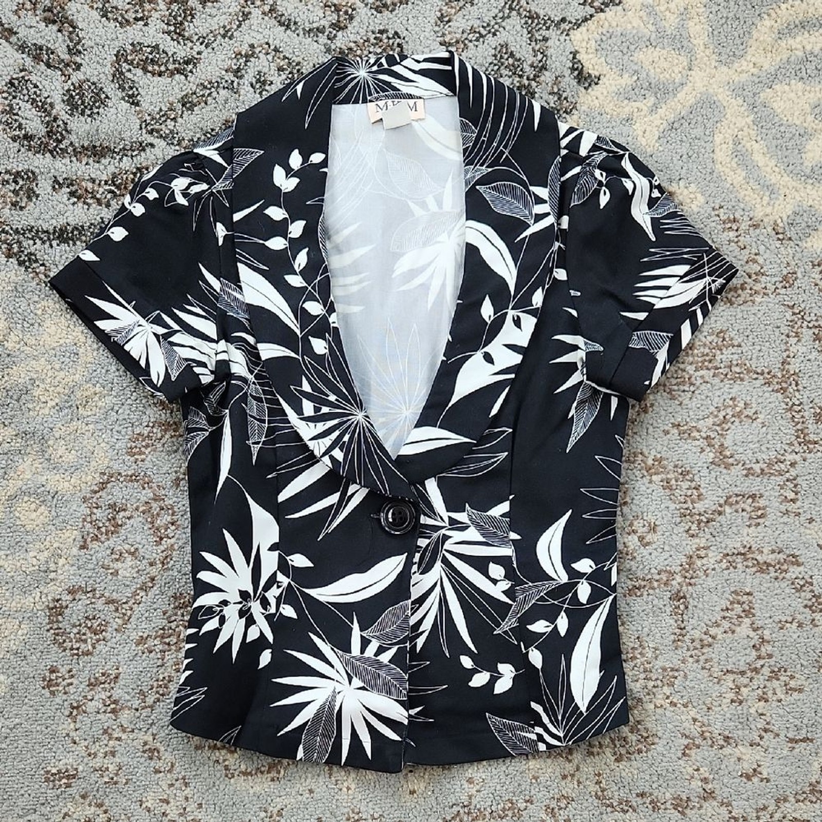 Vintage MKM Designs Tropical Floral Blazer Black White