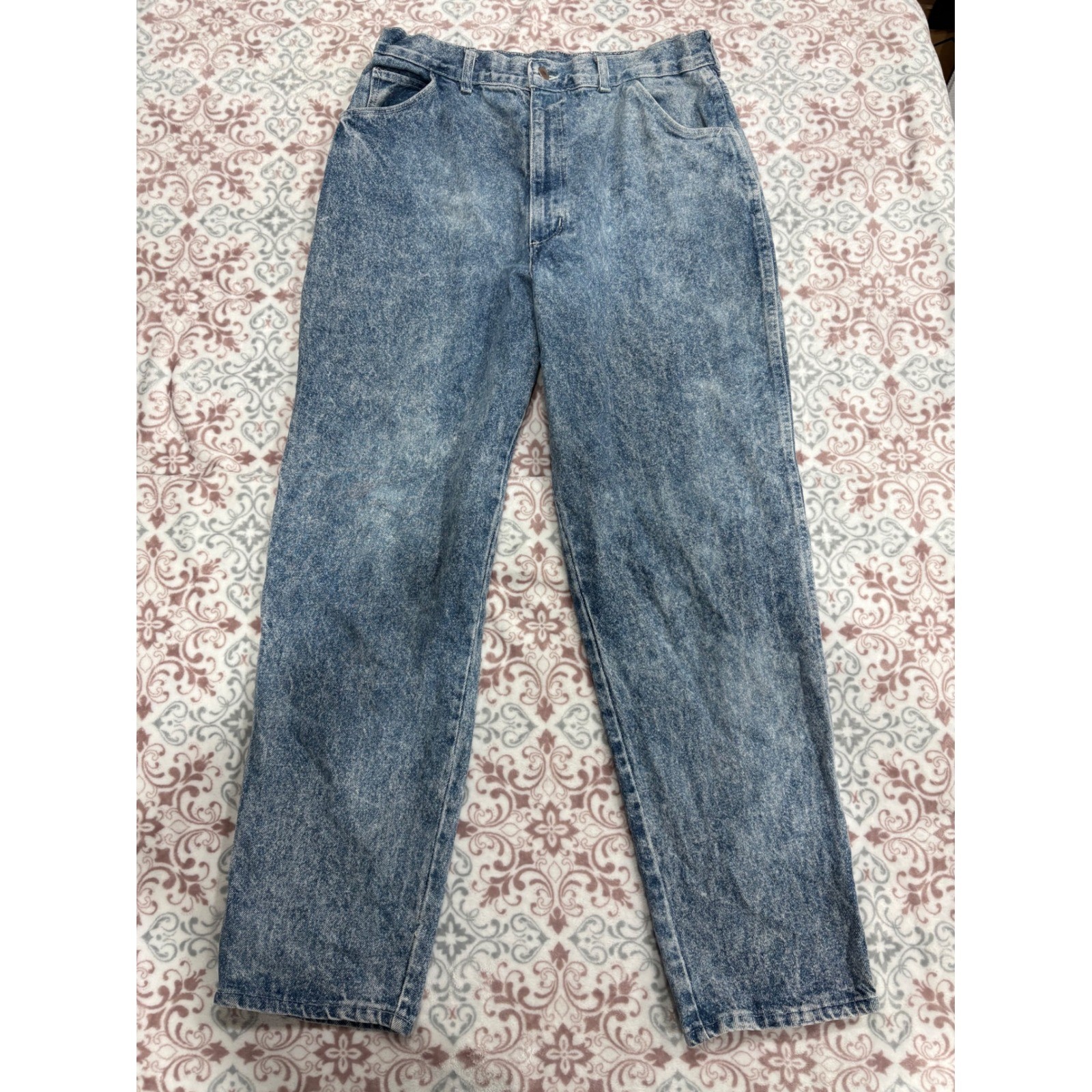 Vintage Acid Wash High Waisted Tapered Leg Denim Jeans Blue 31×29 80s 90s Style