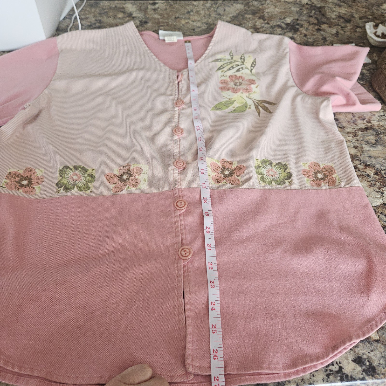 Vintage Graff Pink Floral Patchwork Button Up Over Shirt 90s Grandmacore Large